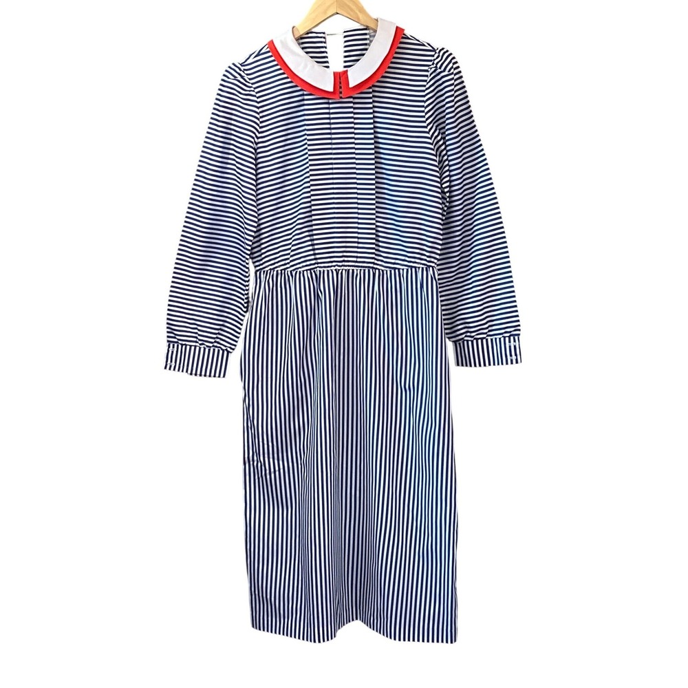 Vintage JCPenney Fashions Striped Midi Dress Nautical Sailor Preppy Mod Retro